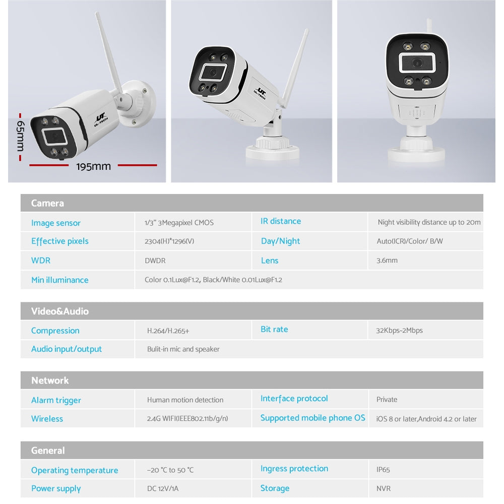 UL-Tech 8CH 3MP Wireless CCTV Security System 1TB 4 Cameras