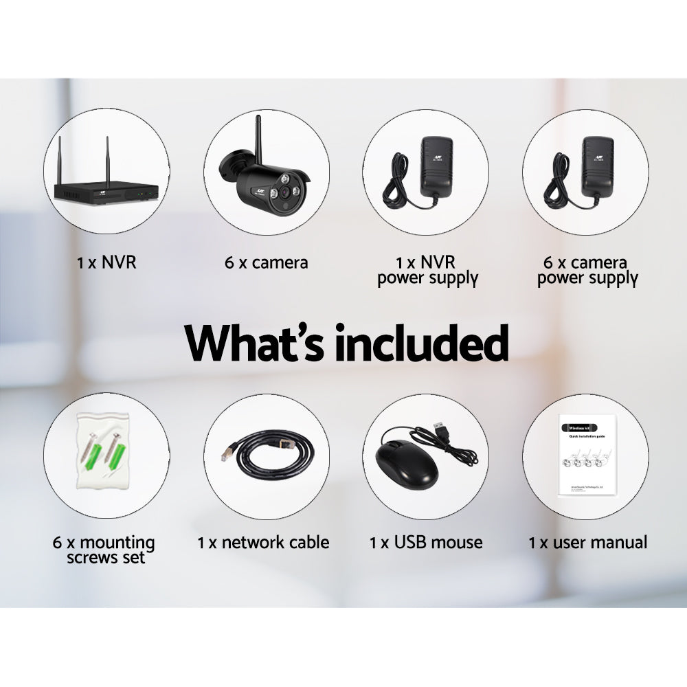 UL-Tech 8CH NVR Wireless CCTV Security System 3MP 6 Bullet Cameras