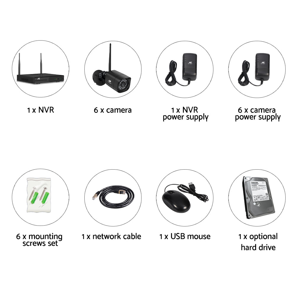 UL-Tech 8CH Wireless CCTV Security Camera System 6 Cameras Kit 1TB