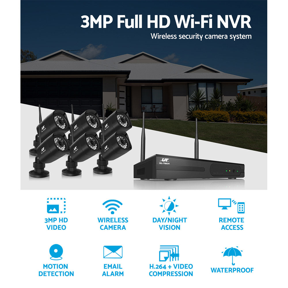 UL-Tech 8CH Wireless CCTV Security Camera System 6 Cameras Kit 1TB