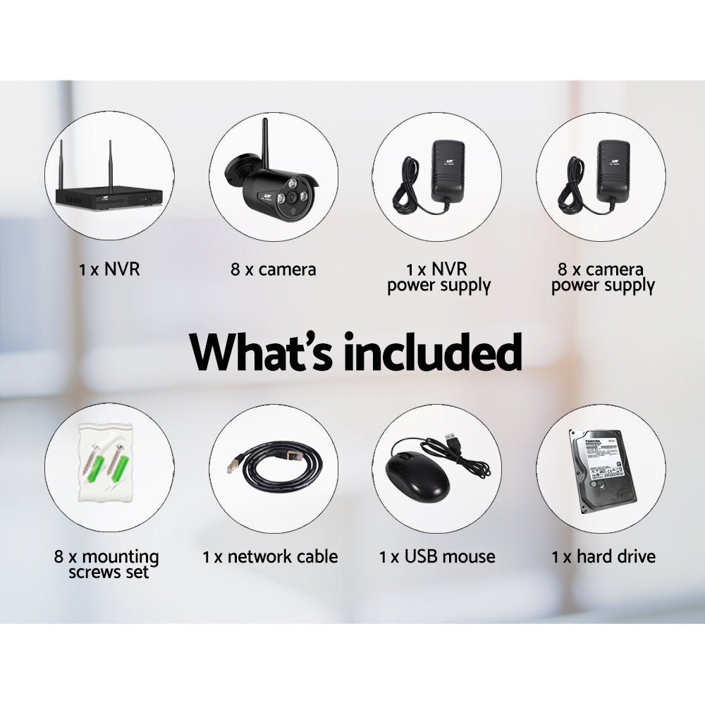 UL-Tech 8CH NVR 3MP Wireless CCTV System 8 Bullet Cameras 2TB