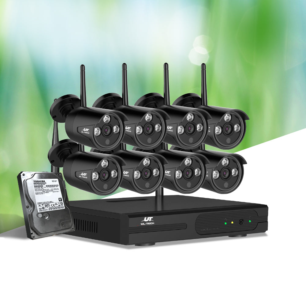 UL-Tech 8CH NVR 3MP Wireless CCTV System 8 Bullet Cameras 2TB