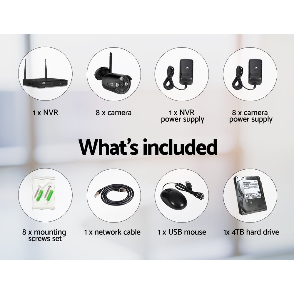 UL-Tech 8CH NVR 3MP Wireless CCTV Security System 8 Bullet Cameras 4TB