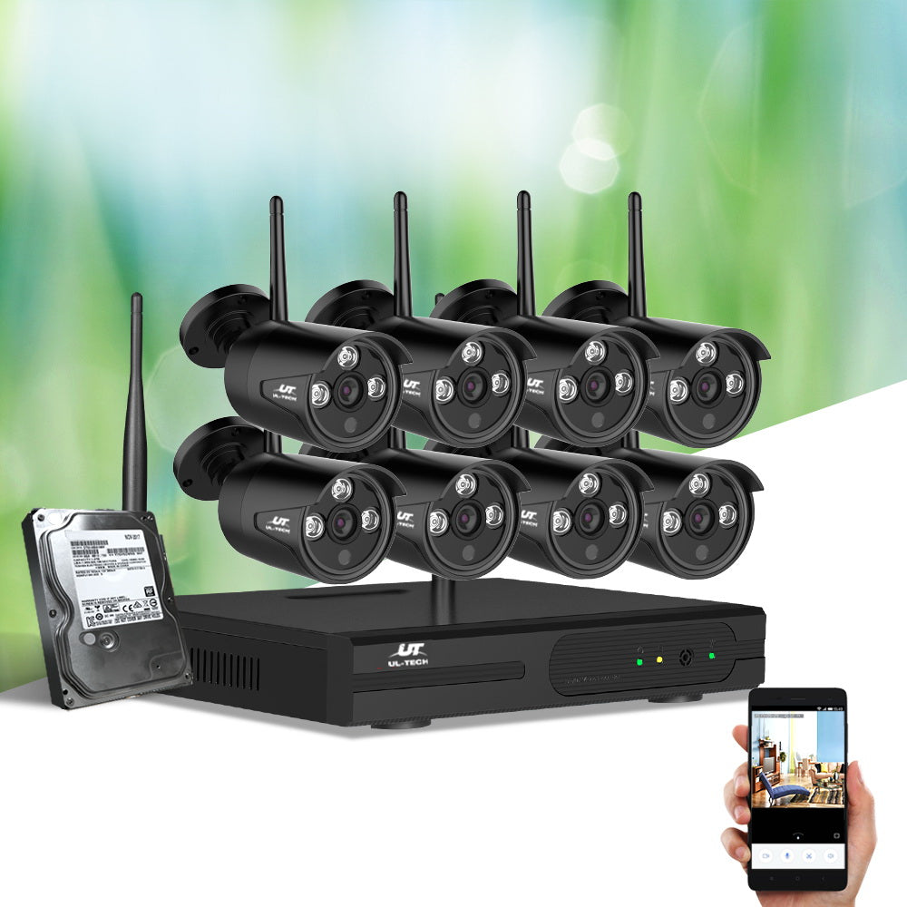 UL-Tech 8CH NVR 3MP Wireless CCTV Security System 8 Bullet Cameras 4TB
