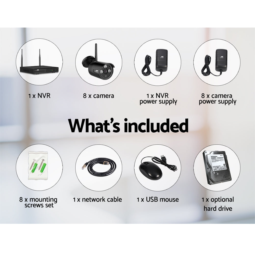UL-Tech 8CH NVR 3MP Wireless CCTV System 8 Bullet Cameras 1TB