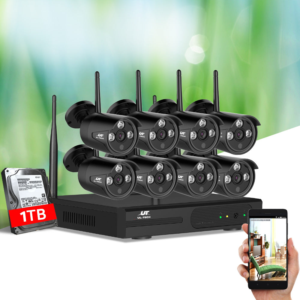 UL-Tech 8CH NVR 3MP Wireless CCTV System 8 Bullet Cameras 1TB