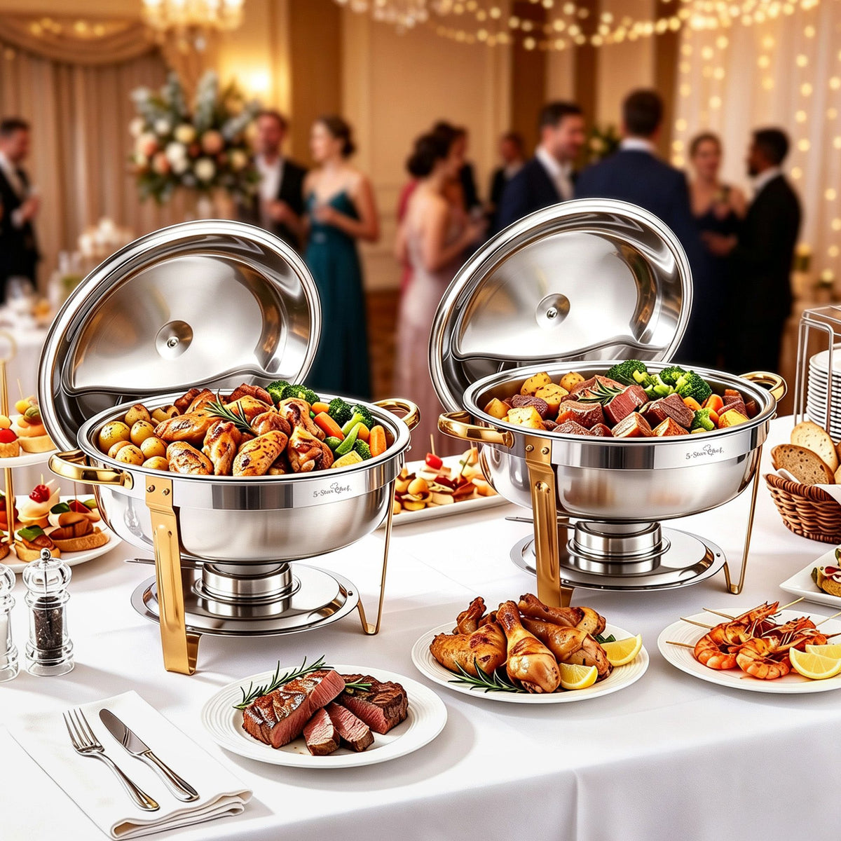 5-Star Chef 5L Chafing Dish Set of 2 Food Warmer Buffet Server