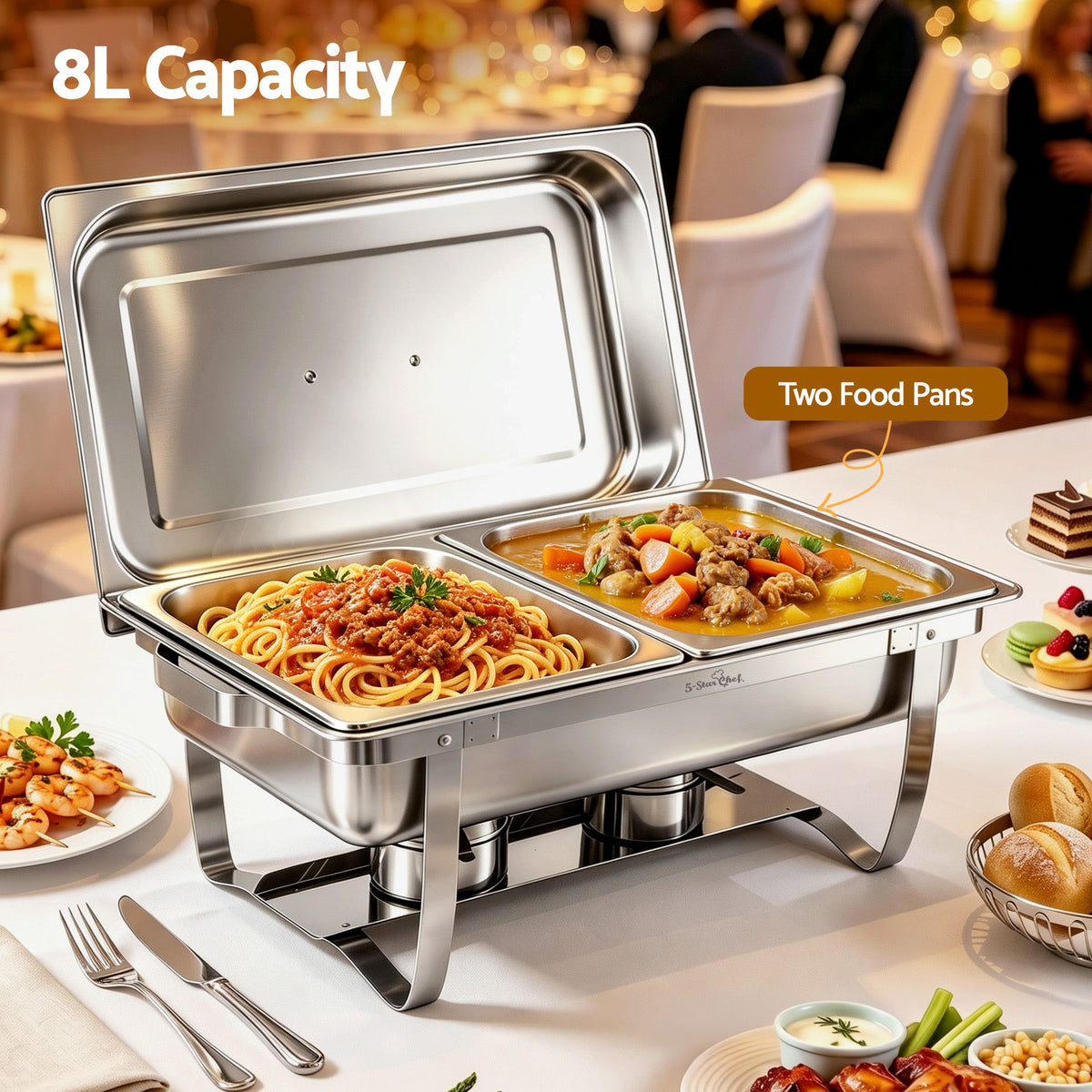 5-Star Chef Chafing Dish 8L 2-Pan Buffet Warmer