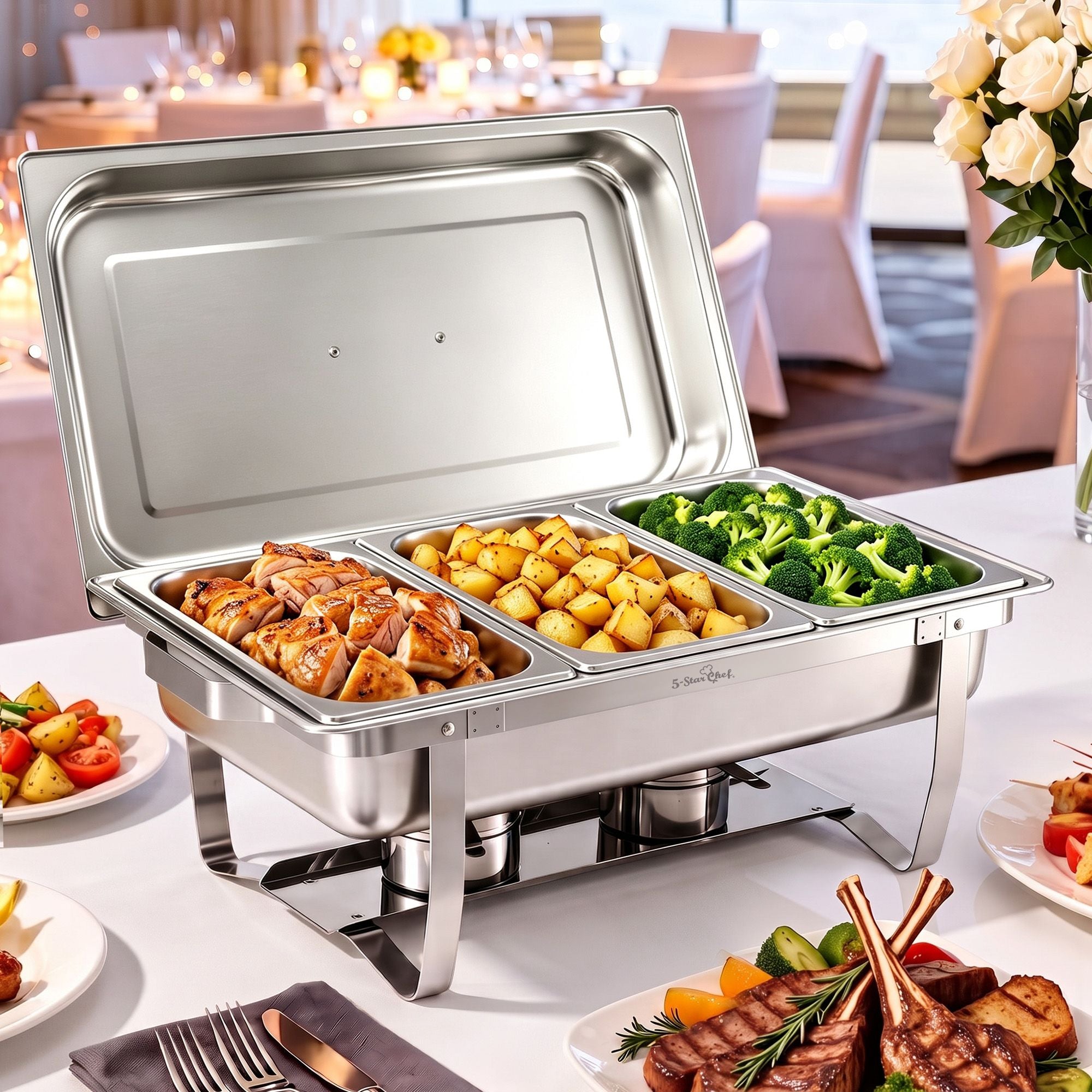 5-Star Chef Chafing Dish 7.5L 3-Pan Buffet Warmer Food Warmer Catering Server