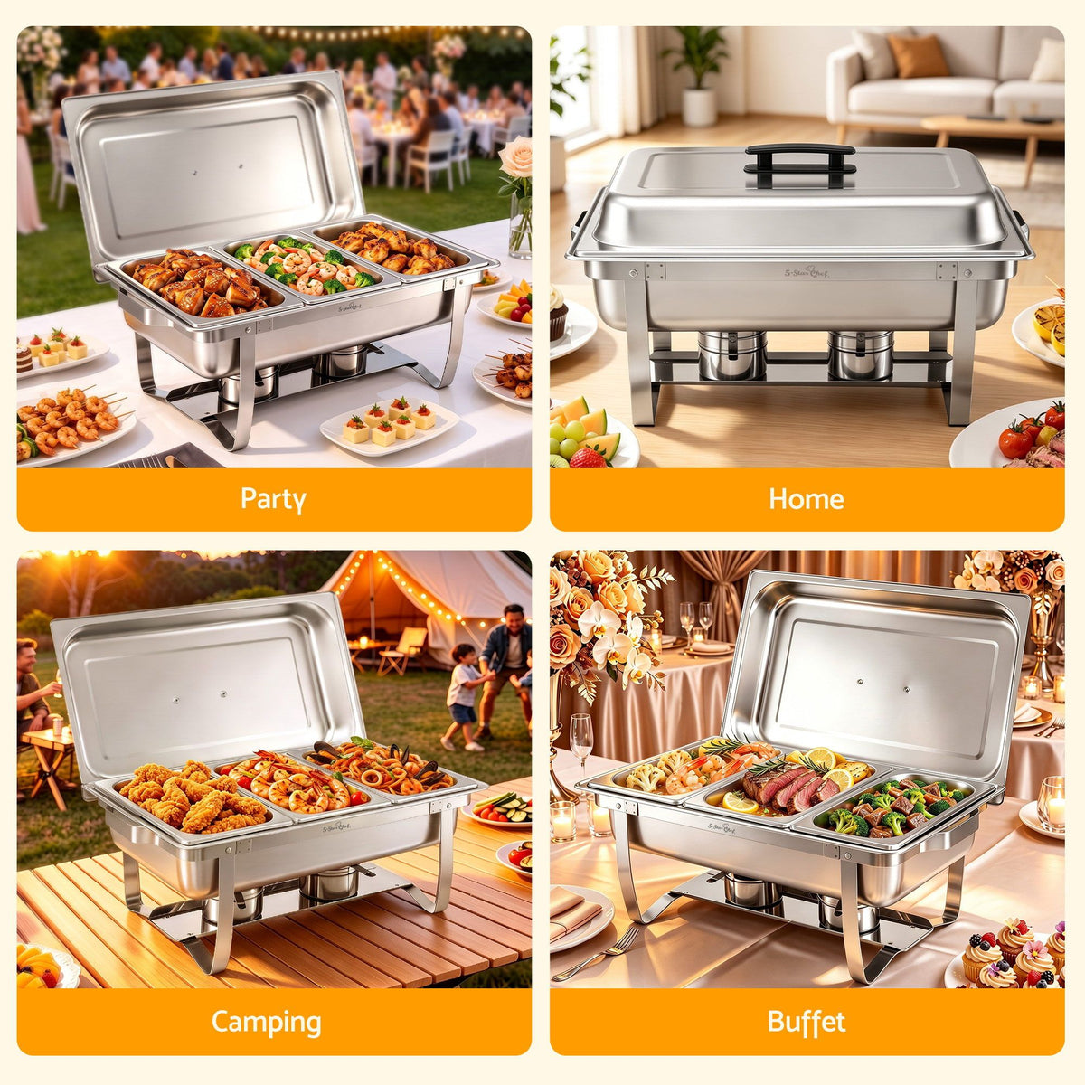 5-Star Chef Chafing Dish 7.5L 3-Pan Buffet Food Warmer