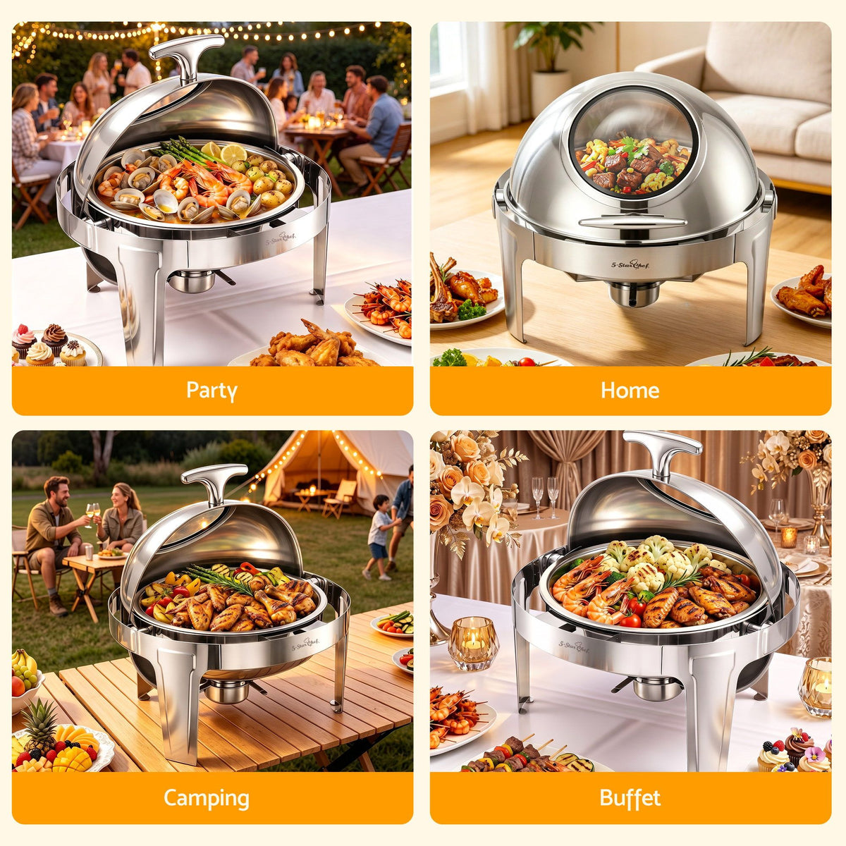 5-Star Chef 9L Chafing Dish Buffet Warmer Round