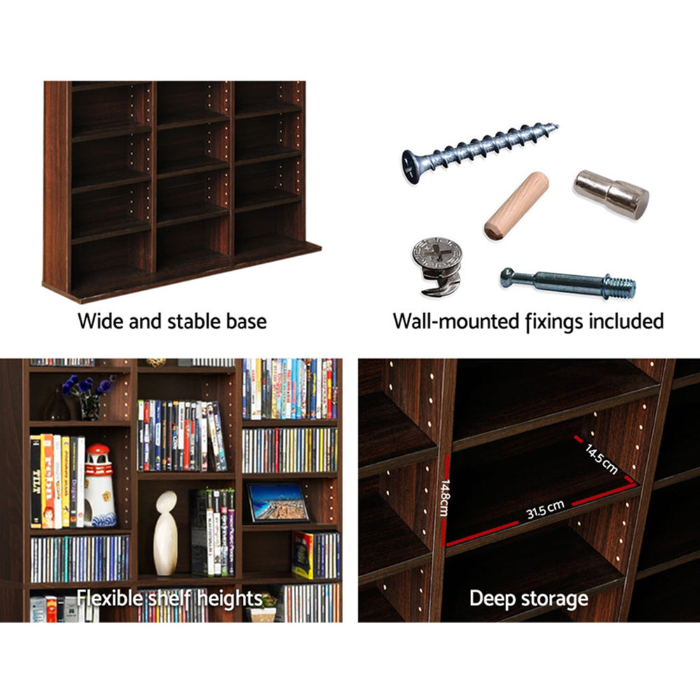 BERT Walnut CD/DVD Storage Rack Bookshelf Adjustable Shelves