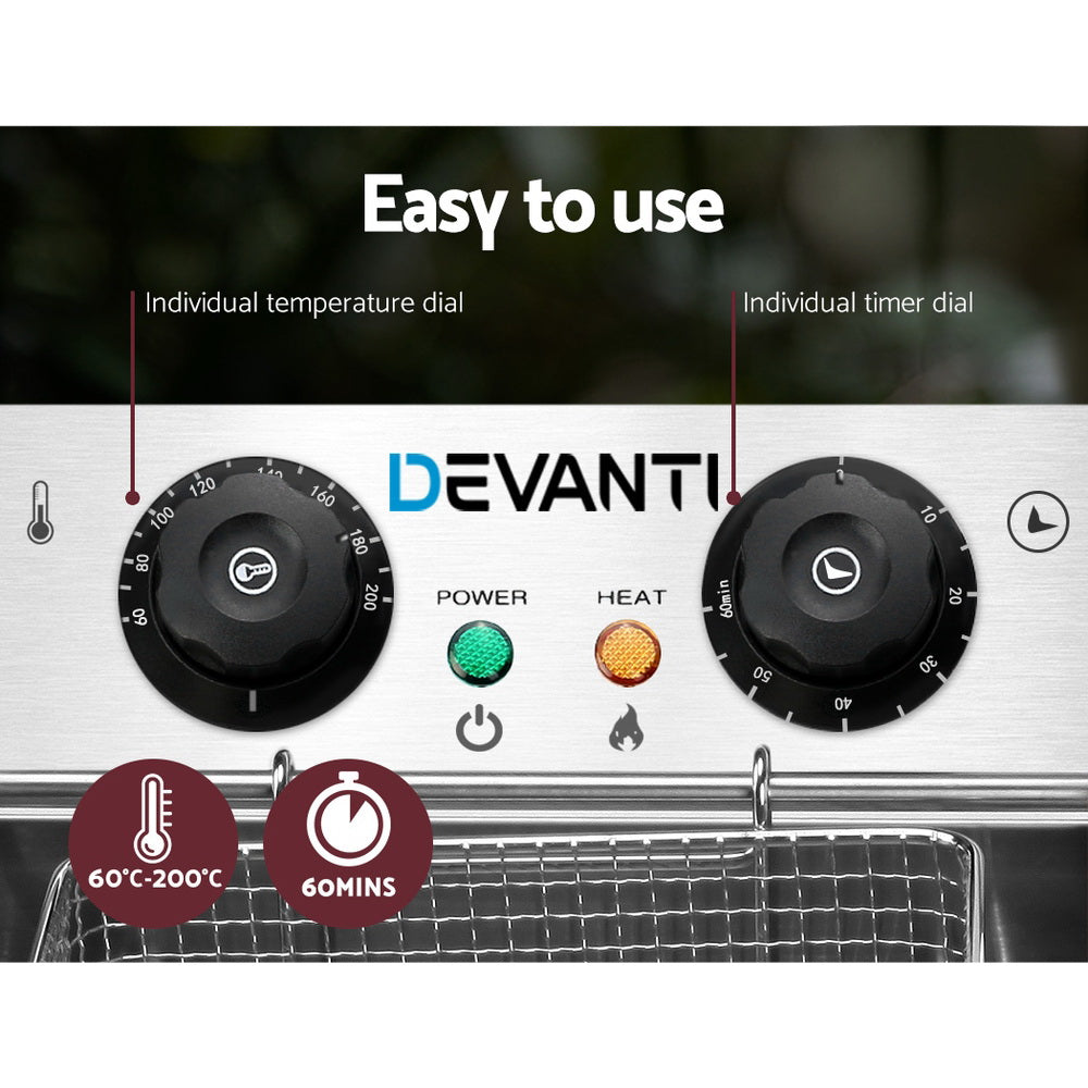 Devanti 20L Electric Deep Fryer Double Baskets 4400W Silver