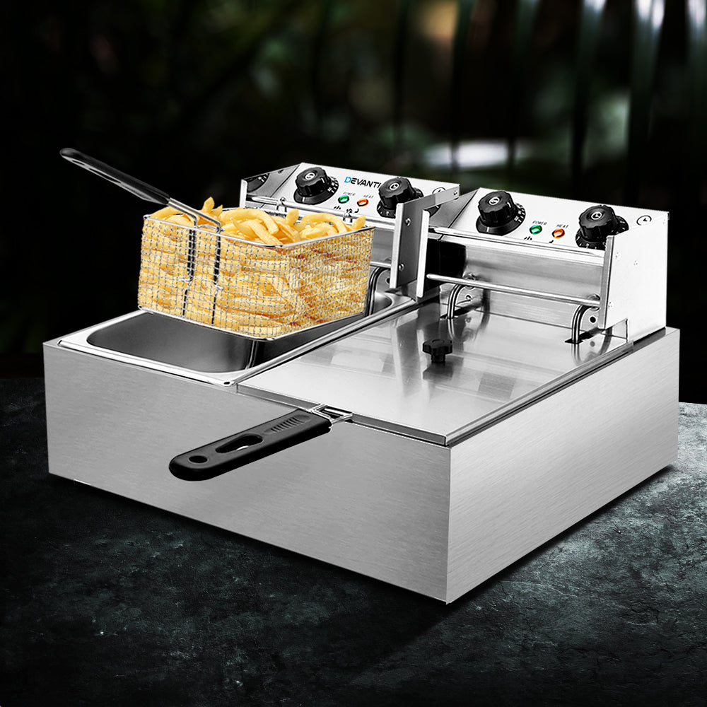Devanti 20L Electric Deep Fryer Double Baskets 4400W Silver