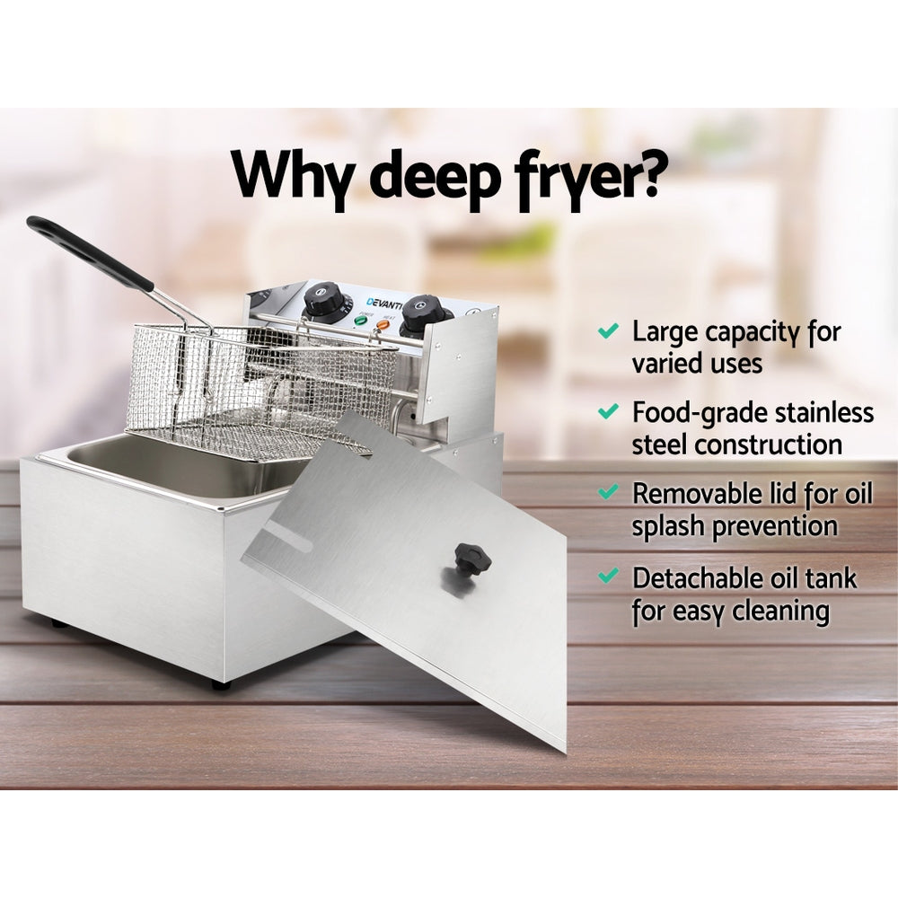 Devanti 10L Electric Deep Fryer Single Basket 2200W Silver