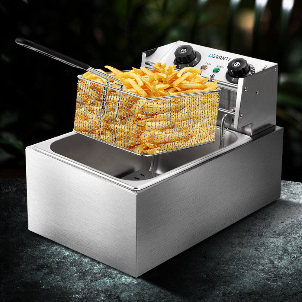 Devanti 10L Electric Deep Fryer Single Basket 2200W Silver
