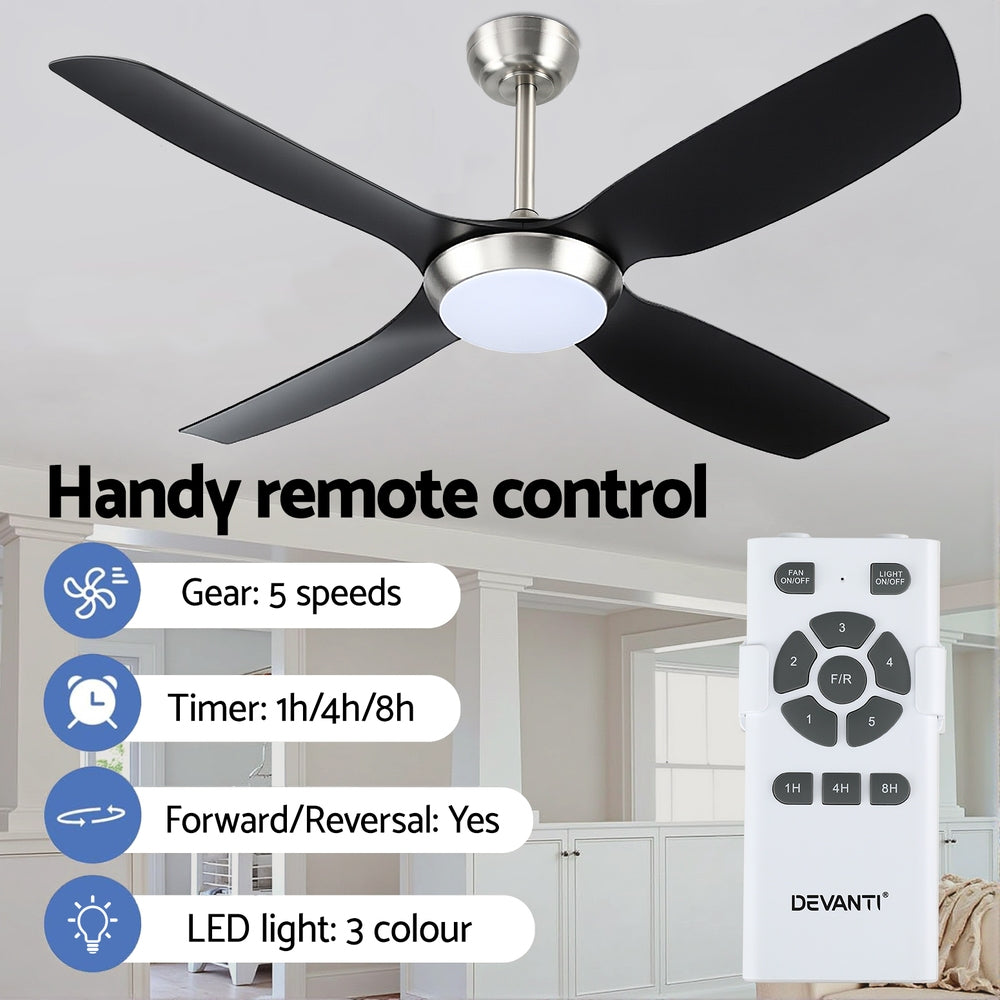Devanti 52-Inch Ceiling Fan DC Motor LED Light Remote Black