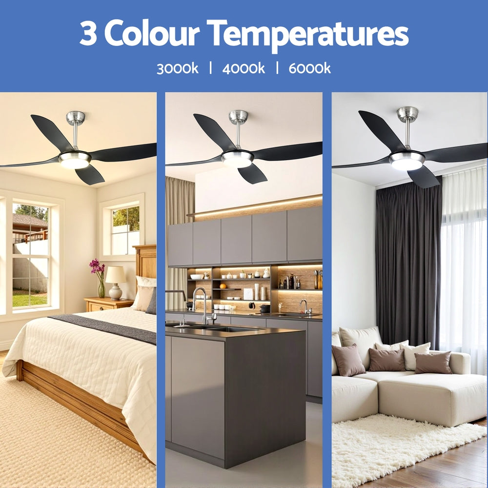 Devanti 52-Inch Ceiling Fan DC Motor LED Light Remote Black
