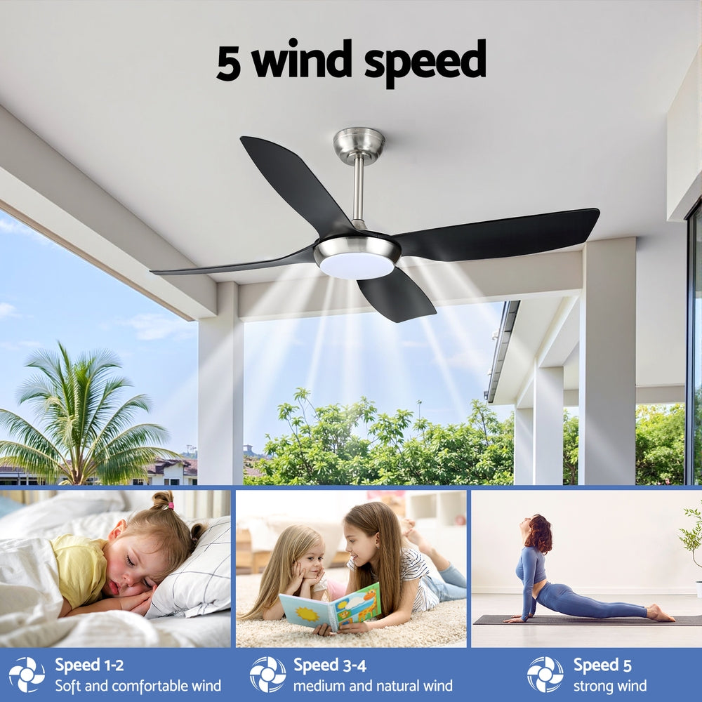 Devanti 52-Inch Ceiling Fan DC Motor LED Light Remote Black