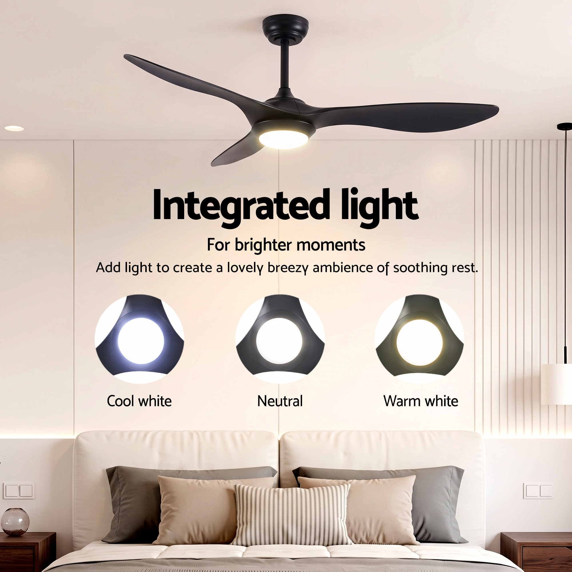 Devanti 52'' Ceiling Fan DC Motor w/Light w/Remote - Black