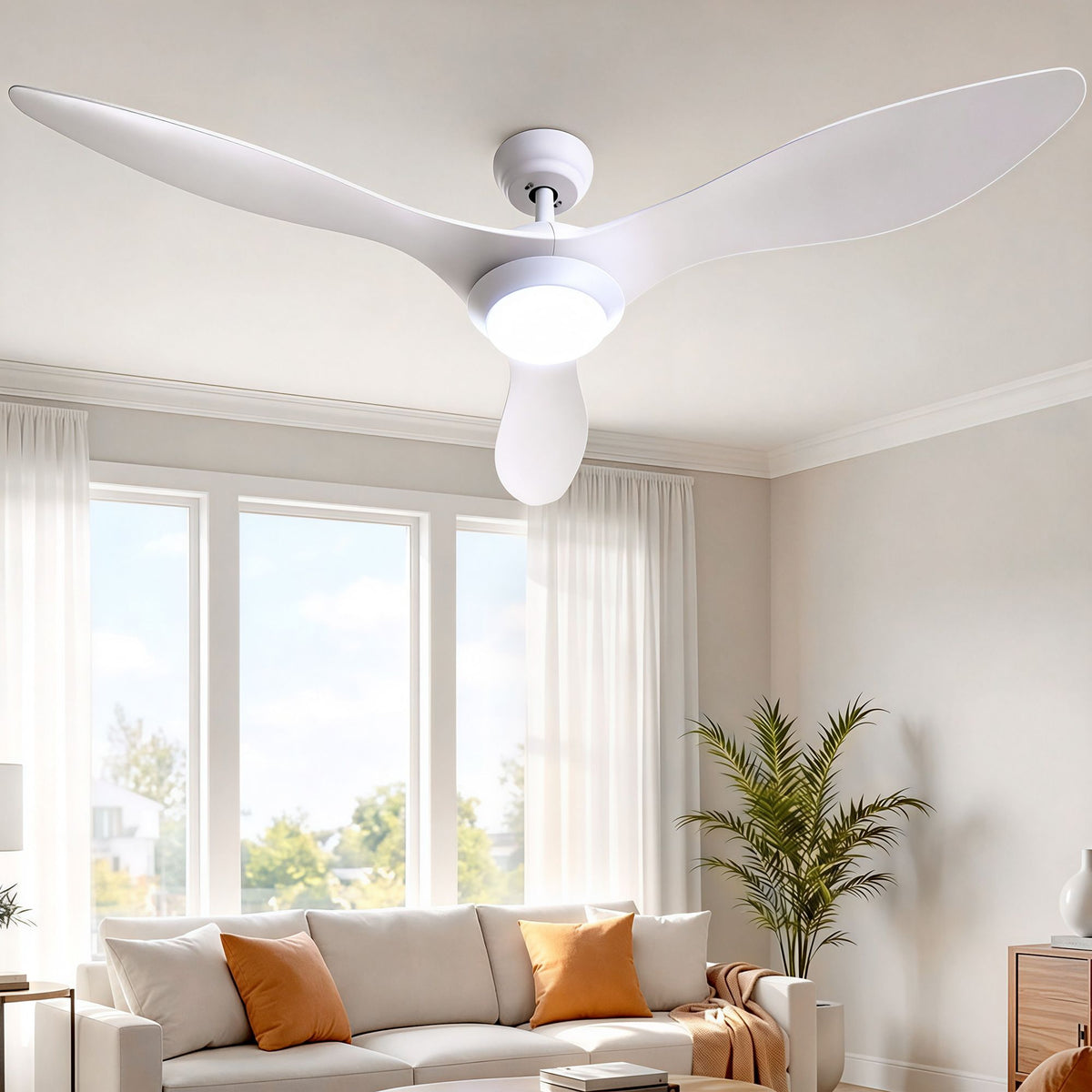 Devanti 52 Inch DC Motor Ceiling Fan with Light and Remote - White