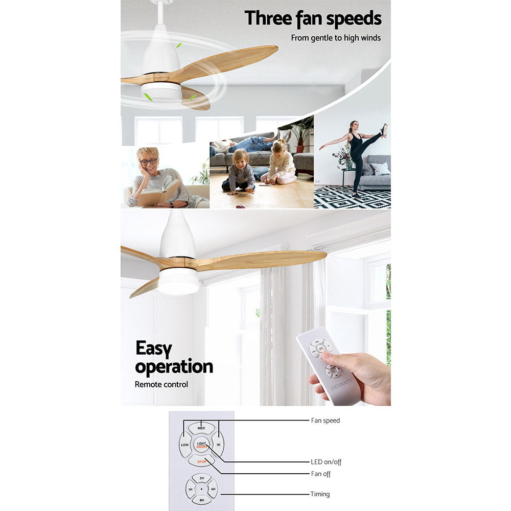 Devanti 52'' Ceiling Fan AC Motor Light Wood Remote Control