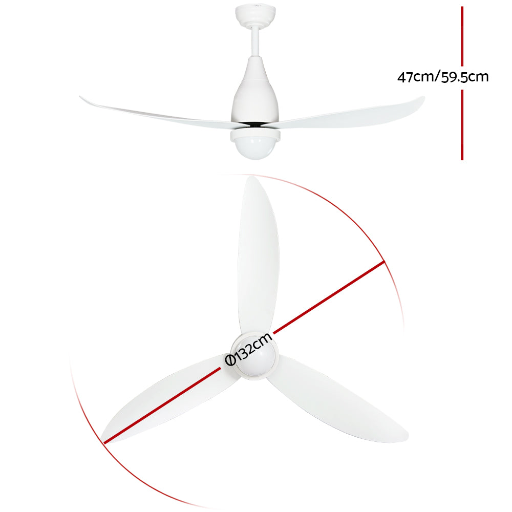 Devanti 52" Ceiling Fan DC Motor LED Light Remote White