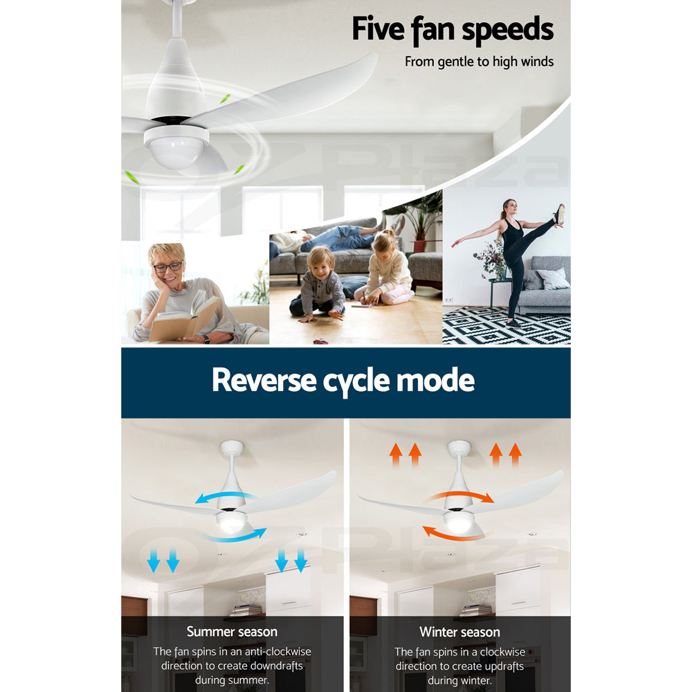 Devanti 52" Ceiling Fan DC Motor LED Light Remote White