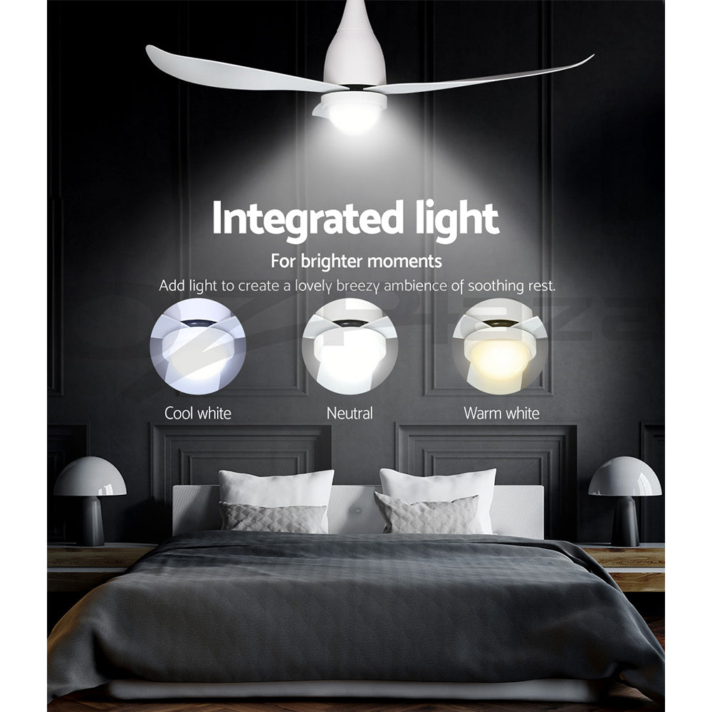 Devanti 52" Ceiling Fan DC Motor LED Light Remote White