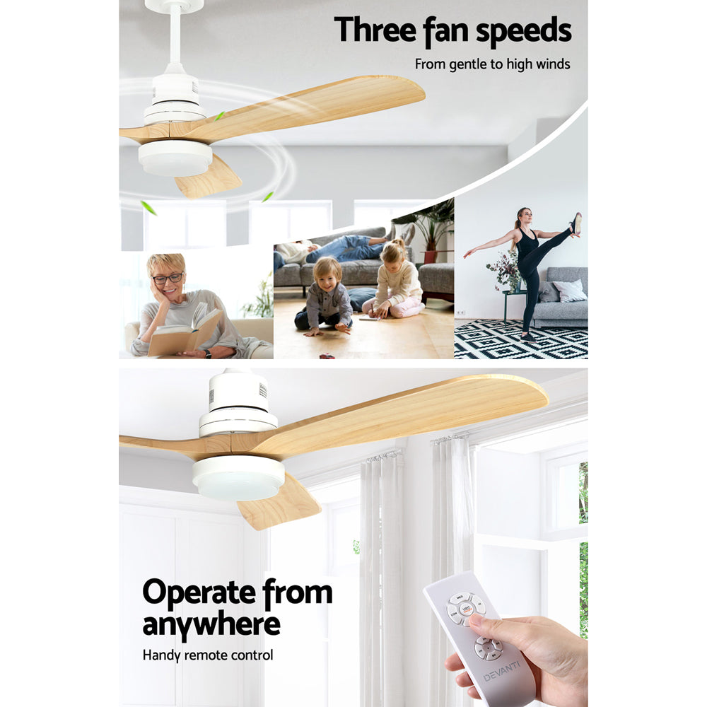 Devanti 52'' Ceiling Fan LED Light Remote Light Wood