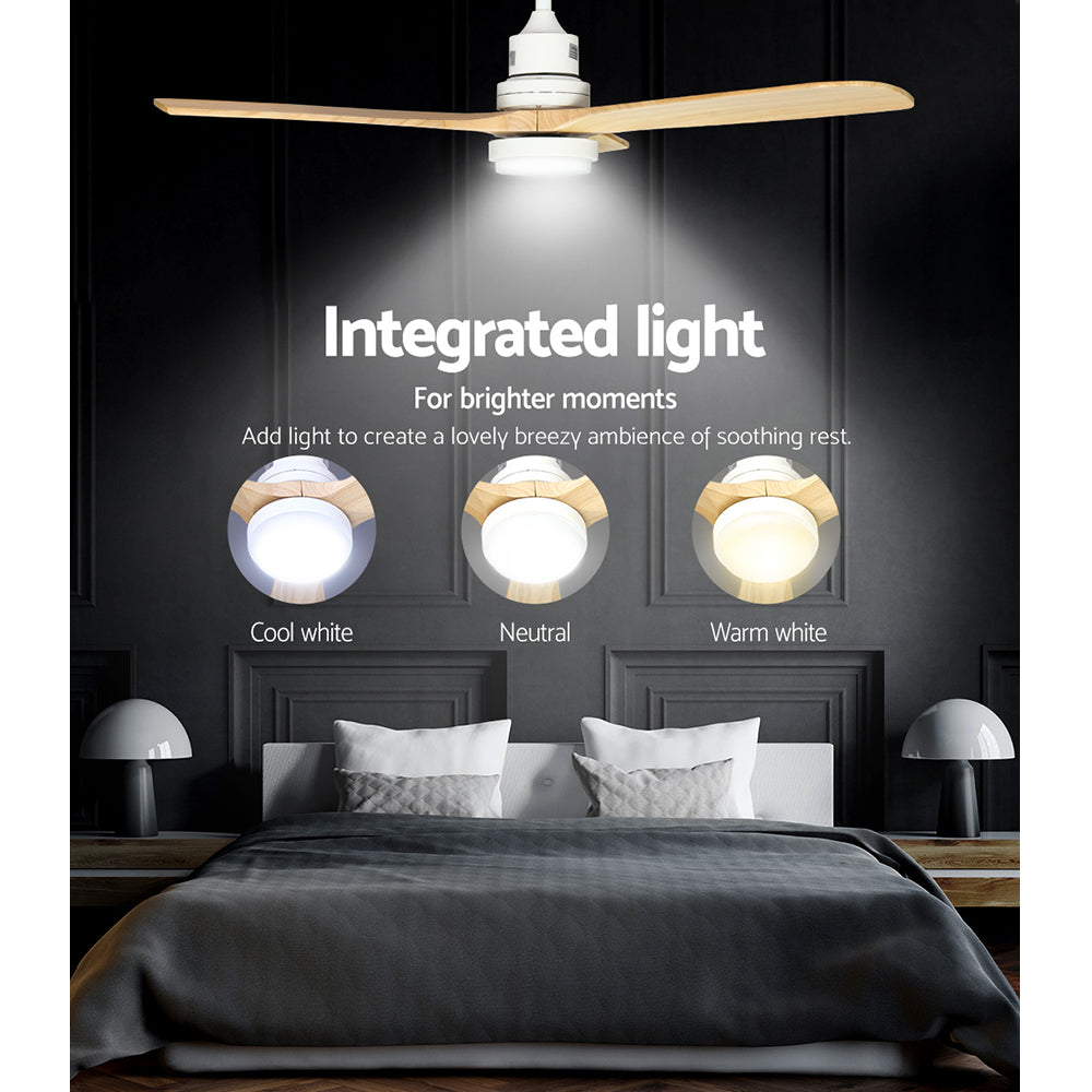 Devanti 52'' Ceiling Fan LED Light Remote Light Wood