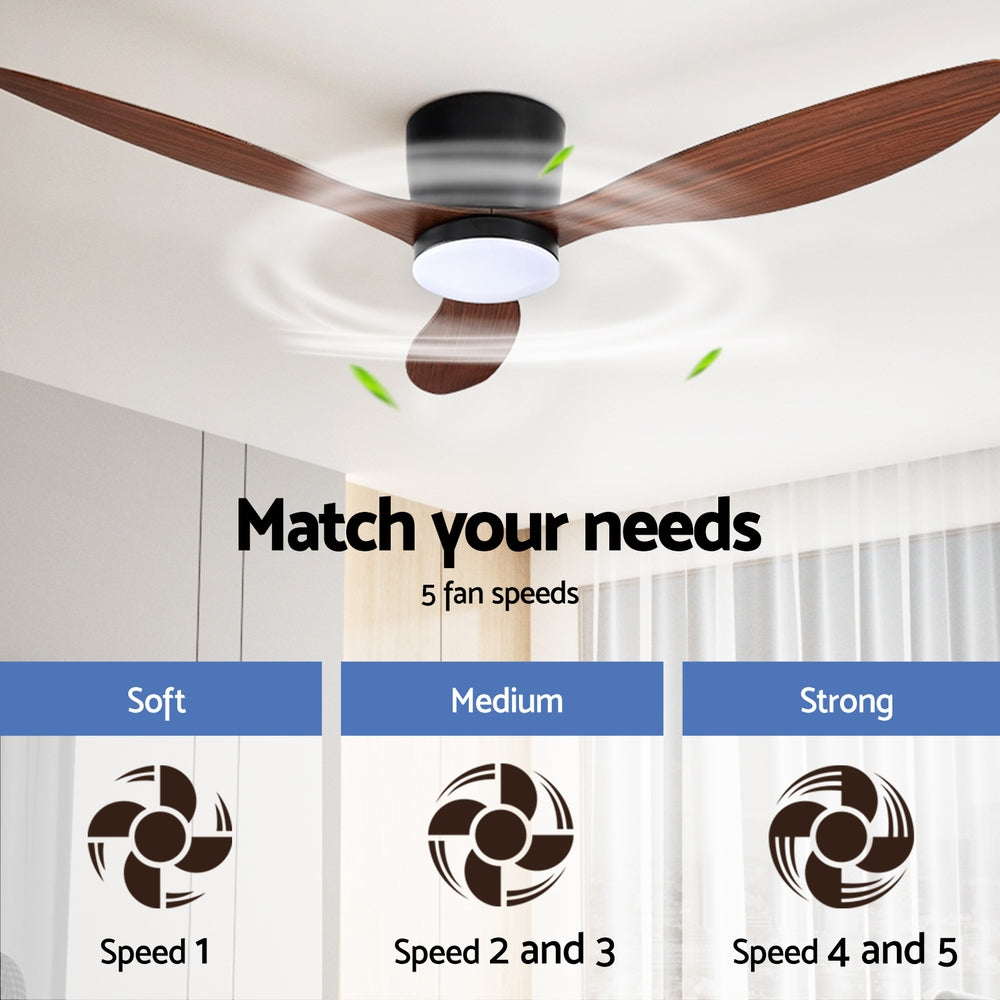 Devanti 52'' Ceiling Fan DC Motor LED Remote Dark Wood