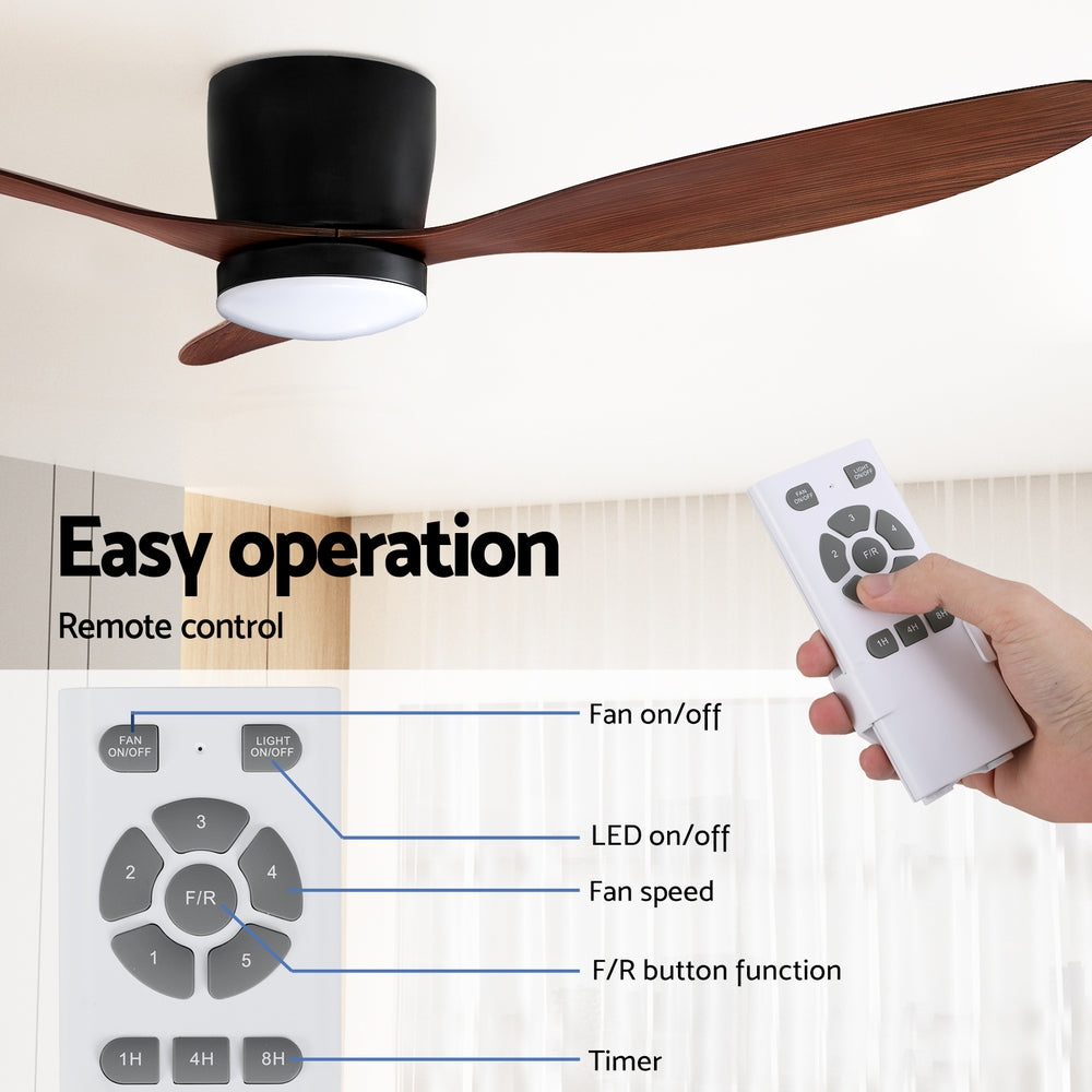 Devanti 52'' Ceiling Fan DC Motor LED Remote Dark Wood