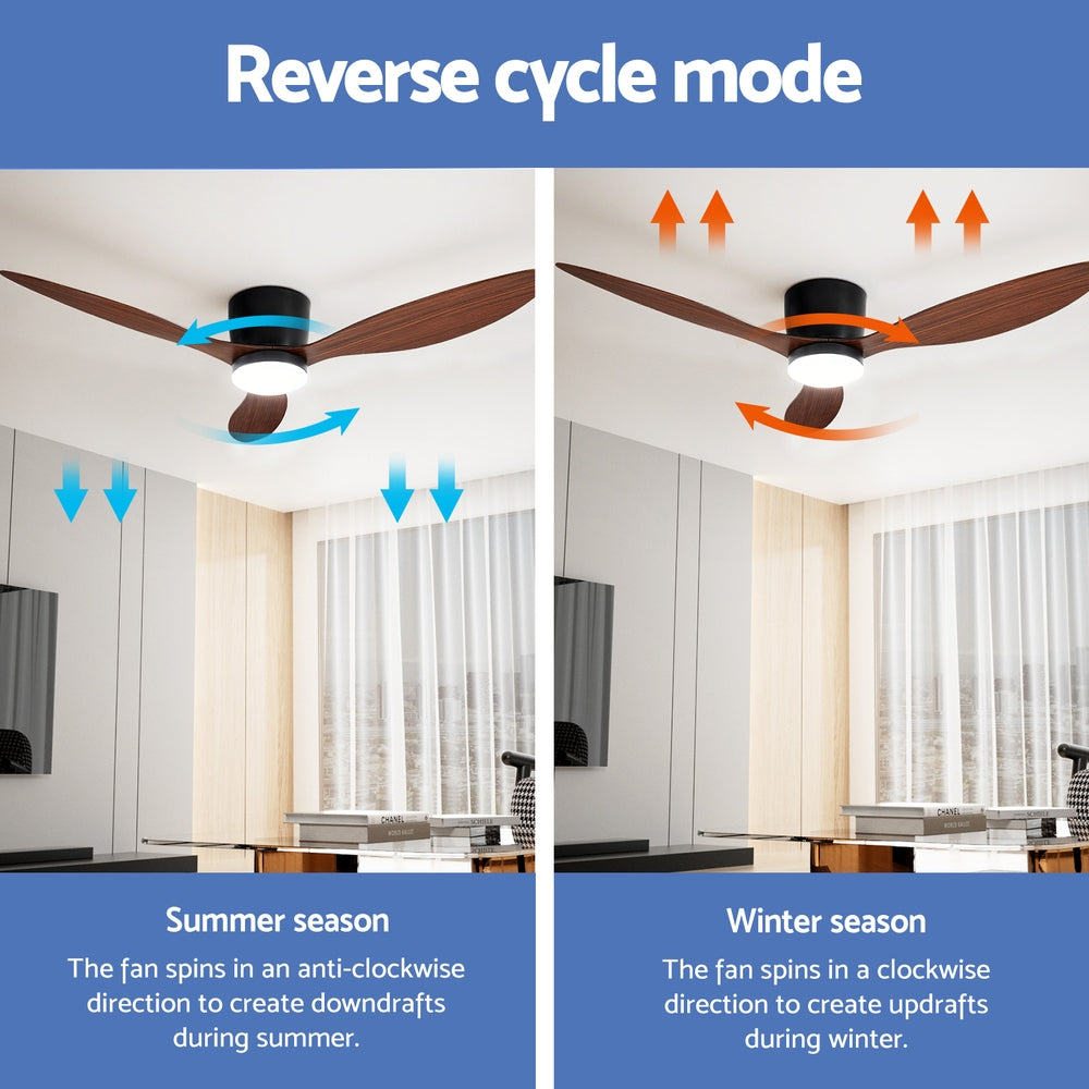 Devanti 52'' Ceiling Fan DC Motor LED Remote Dark Wood