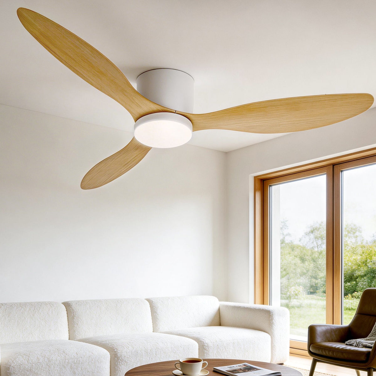 Devanti 52" Ceiling Fan DC Motor with Light and Remote - Light Wood