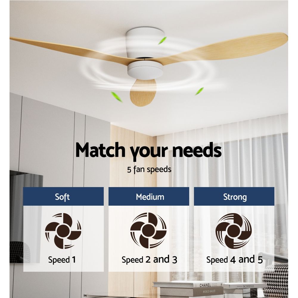 Devanti 52" Ceiling Fan DC Motor with Light and Remote - Light Wood