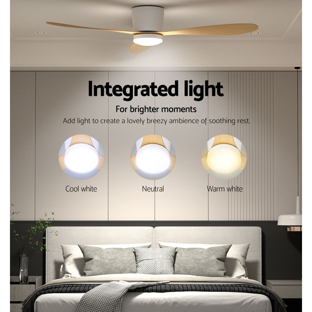 Devanti 52" Ceiling Fan DC Motor with Light and Remote - Light Wood