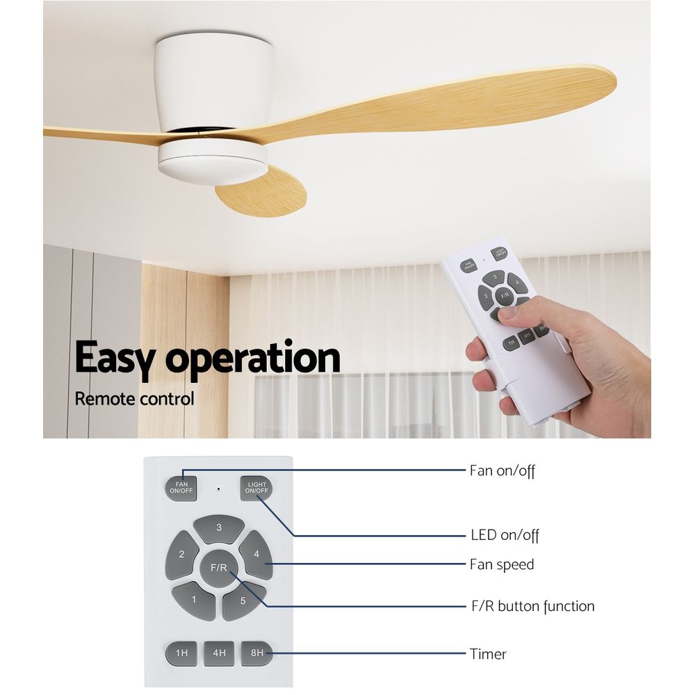 Devanti 52" Ceiling Fan DC Motor with Light and Remote - Light Wood