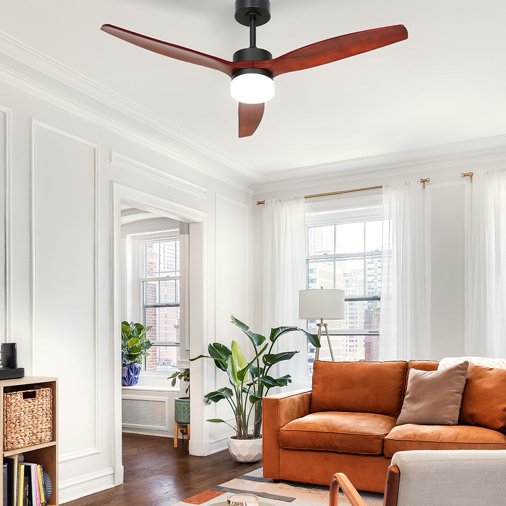 Devanti 52'' Ceiling Fan AC Motor 3 Blades LED Light Dark Wood