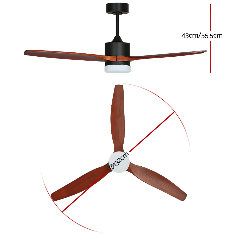Devanti 52'' Ceiling Fan AC Motor 3 Blades LED Light Dark Wood