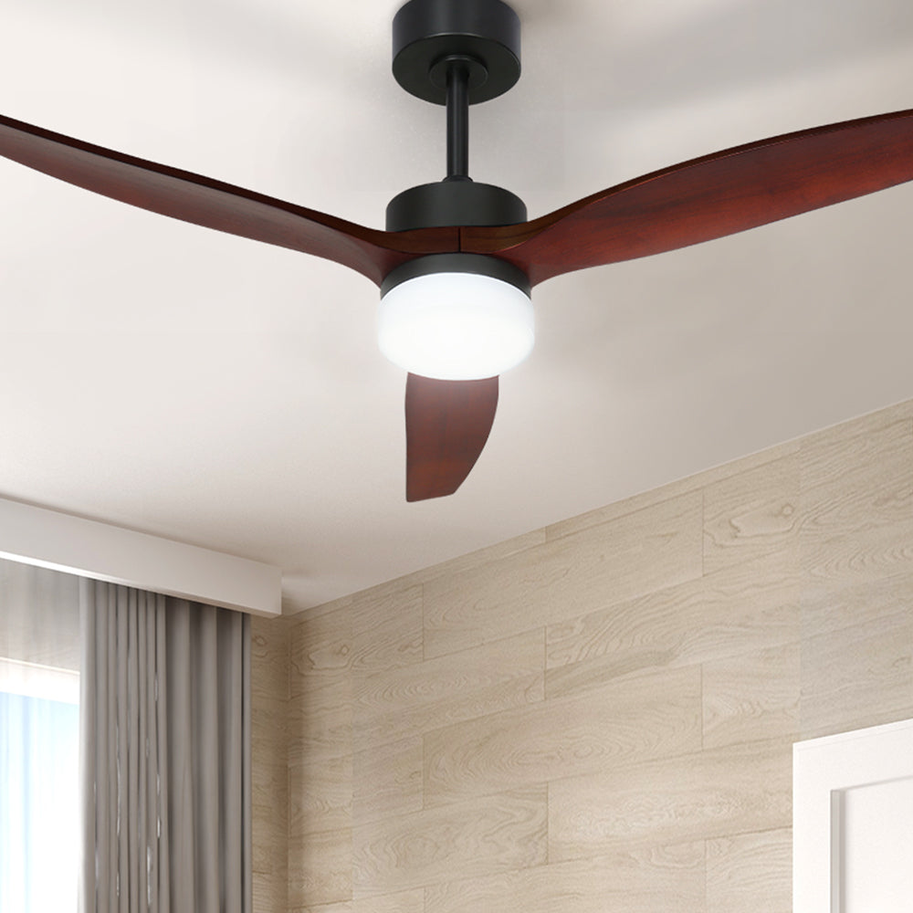 Devanti 52'' Ceiling Fan AC Motor 3 Blades LED Light Dark Wood