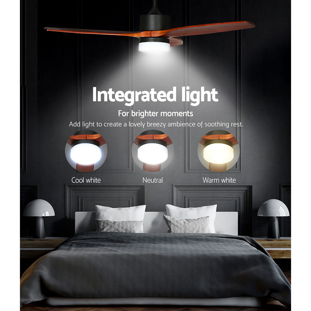 Devanti 52'' Ceiling Fan AC Motor 3 Blades LED Light Dark Wood