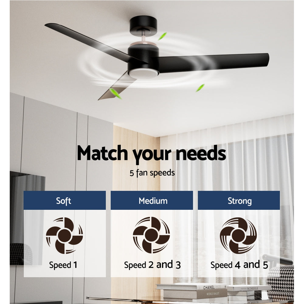 Devanti 52'' Ceiling Fan DC Motor LED Light Remote Black