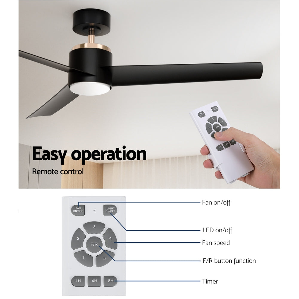 Devanti 52'' Ceiling Fan DC Motor LED Light Remote Black