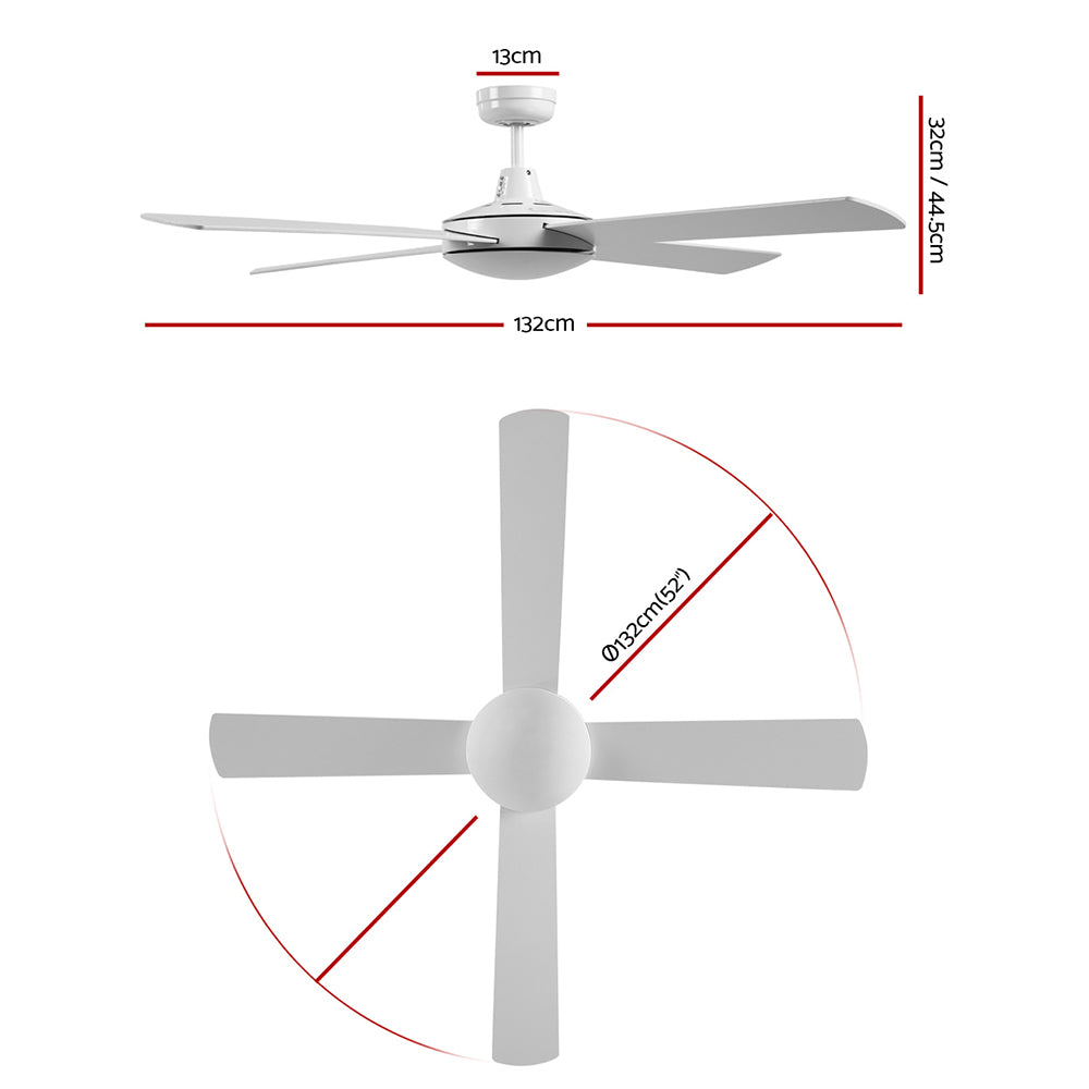 Devanti 52'' Ceiling Fan AC Motor 4 Blades Remote White