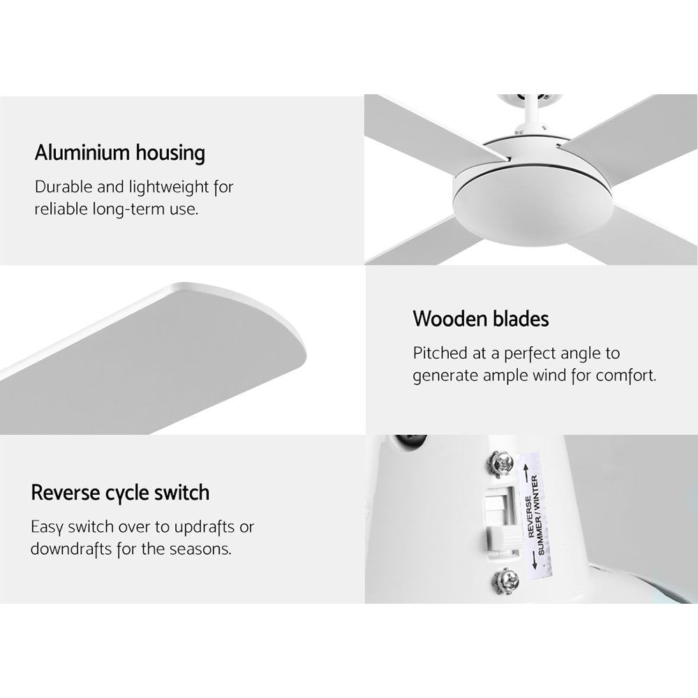 Devanti 52'' Ceiling Fan AC Motor 4 Blades Remote White