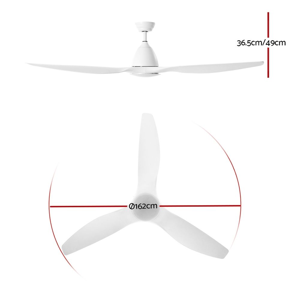 Devanti 64 Inch Ceiling Fan with DC Motor, Light and Remote - White