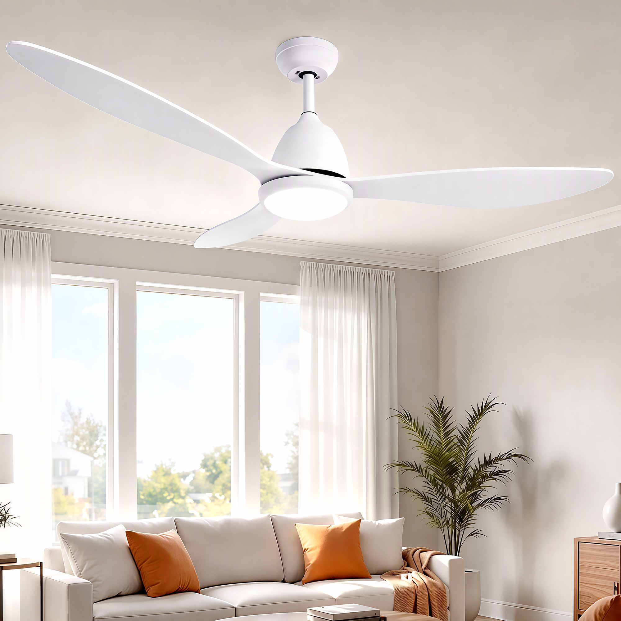 Devanti 48" Ceiling Fan with LED Light Remote Control DC Motor White