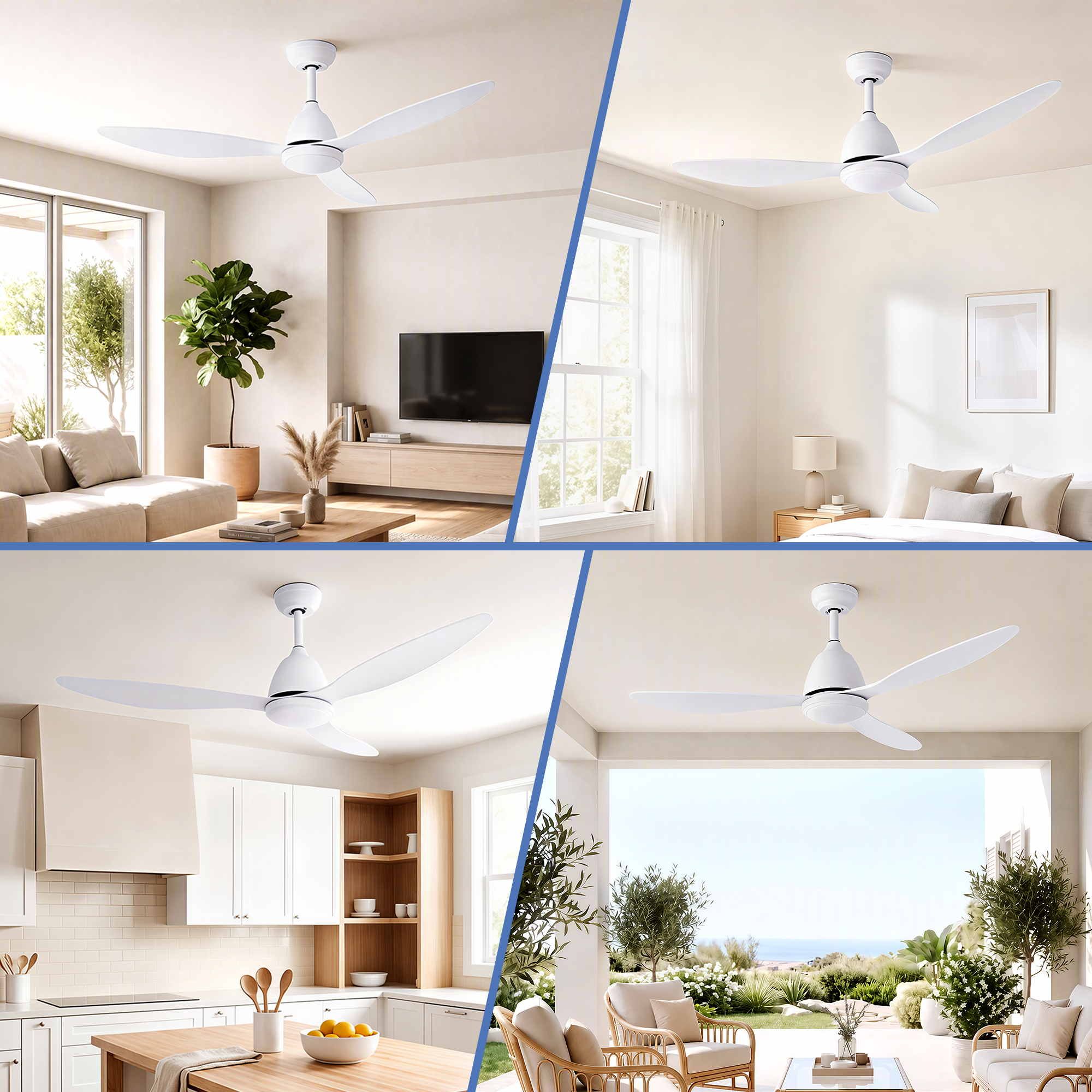 Devanti 48" Ceiling Fan with LED Light Remote Control DC Motor White
