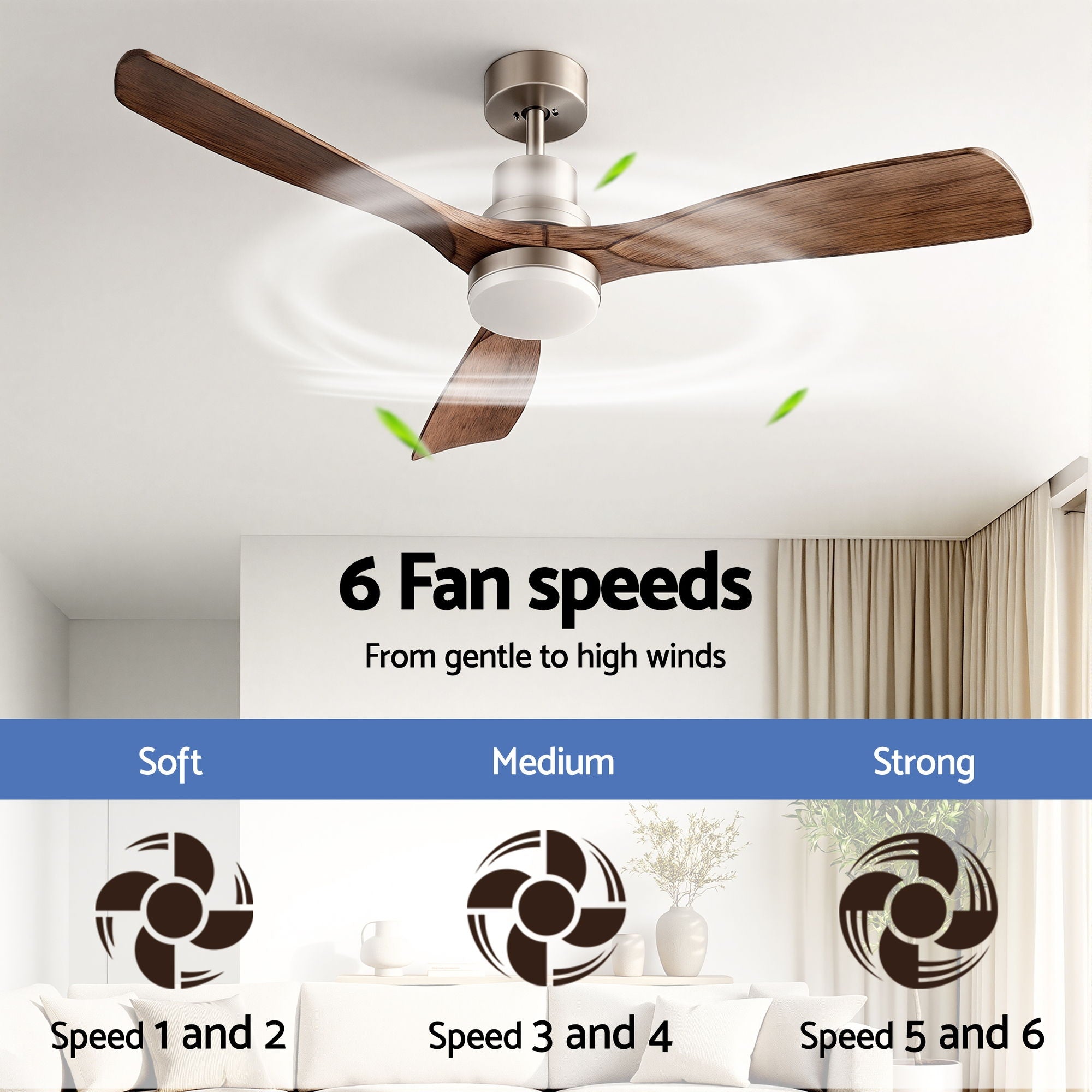 Devanti 52" Ceiling Fan with Light Remote Control DC Motor Smart App Timber Blades Brown